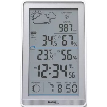 Digitālā meteoroloģiskā stacija TechnoLine WS 9218 — balta, iekštelpu/āra termometrs, higrometrs, barometrs, darbojas ar baterijām