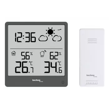 Digitāla meteoroloģiskā stacija TechnoLine WS 9138 — iekštelpu/āra termometrs un higrometrs, pelēka, AAA baterijas