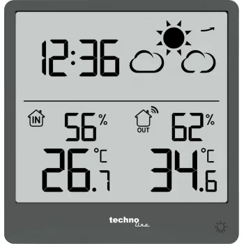 Digitāla meteoroloģiskā stacija TechnoLine WS 9138 — iekštelpu/āra termometrs un higrometrs, pelēka, AAA baterijas