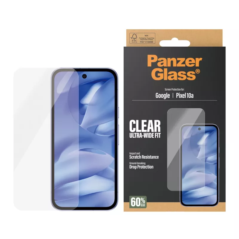 Ekrāna aizsargs PanzerGlass viedtālrunim Google Pixel 10a 5G — Ultra-Wide Fit, PET, izturīgs pret skrāpējumiem un triecieniem, caurspīdīgs