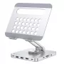Techly 8-in-1 USB-C Hub Docking Station Tablet Stand, planšetdatora statīvs, sudraba krāsa, alumīnijs, 360°, USB 3.2 Gen 1 (3.1 Gen 1) Type-C, 5000 Mbit/s