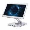 Techly 8-in-1 USB-C Hub Docking Station Tablet Stand, planšetdatora statīvs, sudraba krāsa, alumīnijs, 360°, USB 3.2 Gen 1 (3.1 Gen 1) Type-C, 5000 Mbit/s