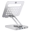 Techly 8-in-1 USB-C Hub Docking Station Tablet Stand, planšetdatora statīvs, sudraba krāsa, alumīnijs, 360°, USB 3.2 Gen 1 (3.1 Gen 1) Type-C, 5000 Mbit/s