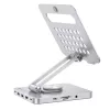 Techly 8-in-1 USB-C Hub Docking Station Tablet Stand, planšetdatora statīvs, sudraba krāsa, alumīnijs, 360°, USB 3.2 Gen 1 (3.1 Gen 1) Type-C, 5000 Mbit/s