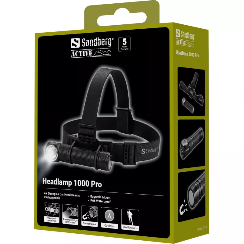 Sandberg Headlamp 1000 Pro, galvas lukturītis, melns, alumīnijs, IP66, LED, 25 lm