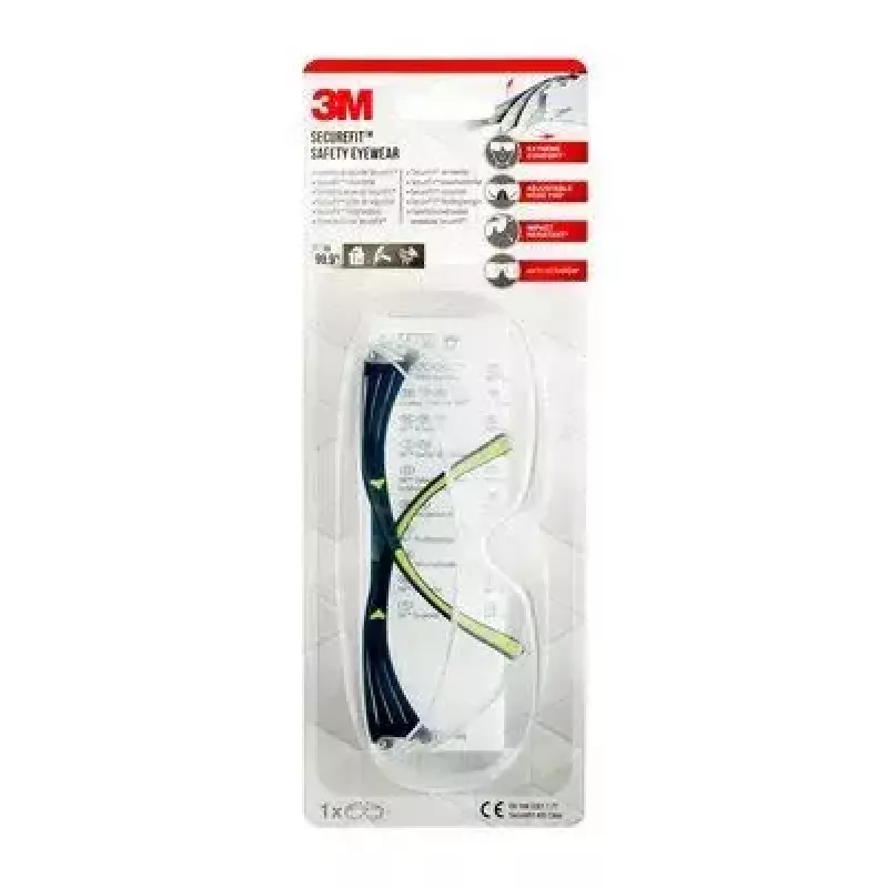 Aizsargbrilles 3M SF4000CC1 — plastmasas aizsargbrilles, caurspīdīga lēca, melnas/zaļas