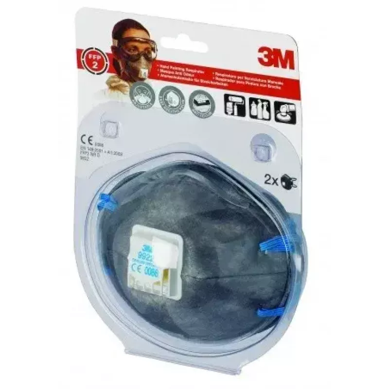 Putekļu maska 3M 9922C2, atkārtoti lietojama respiratora stila, iepakojumā 2 gab., antracīta