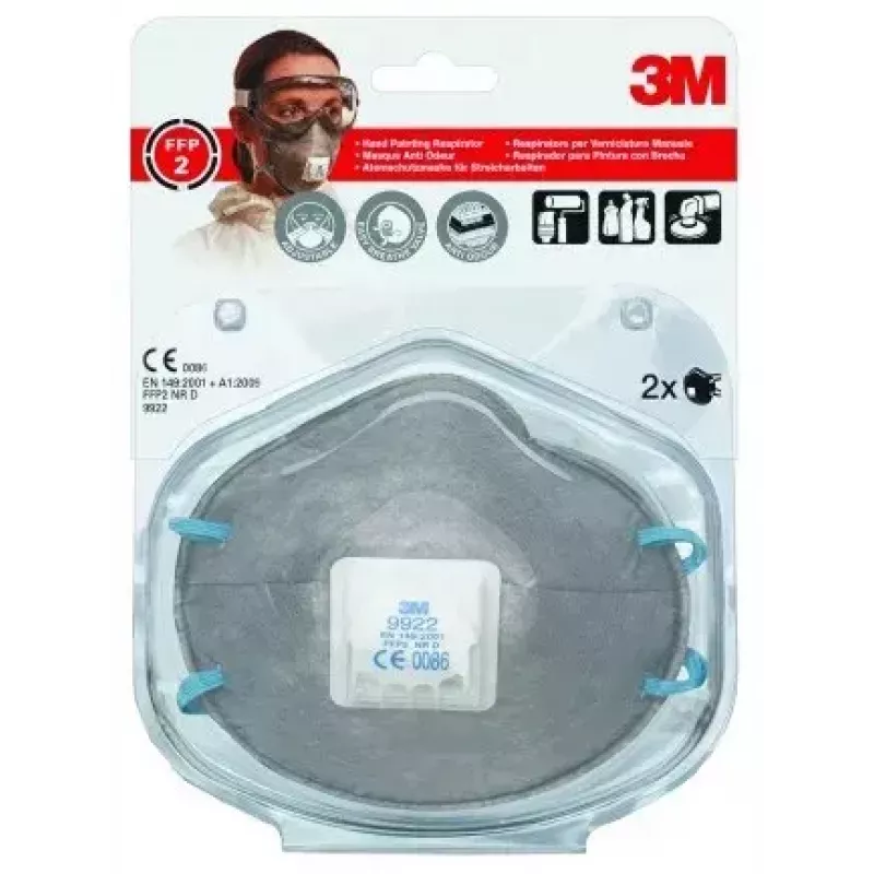 Putekļu maska 3M 9922C2, atkārtoti lietojama respiratora stila, iepakojumā 2 gab., antracīta