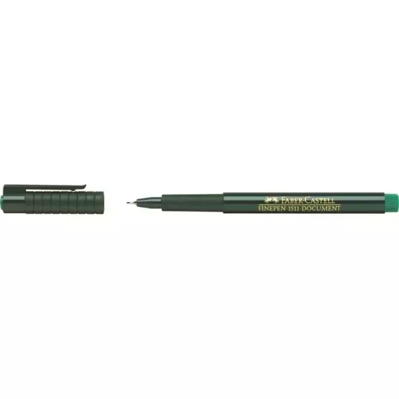 Smalkas uzgaļa pildspalva Faber-Castell 151163 — zaļa tinte, melns korpuss, apaļa forma, 1 gab.