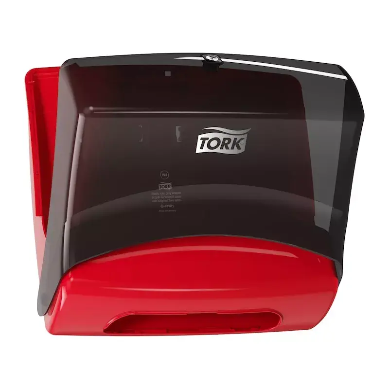 Papīra dvieļu dozators Tork 654008 — pie sienas stiprināms, platums 427 mm, dziļums 206 mm, augstums 394 mm, sarkans