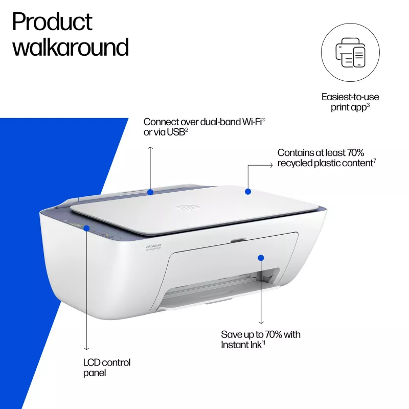 HP DeskJet 2922 bezvadu daudzfunkcionālā krāsu printeris, termiskā tintes druka, krāsu drukāšana, 4800 x 1200 DPI, krāsu kopēšana, A4, balta