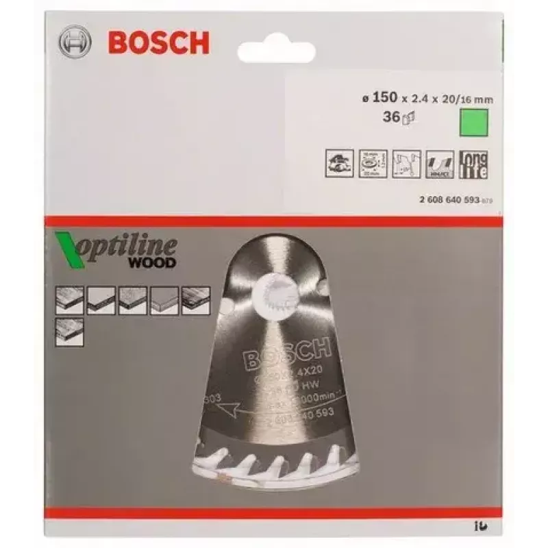 Riņķveida zāģa asmens Bosch 2 608 640 593 15 cm koks