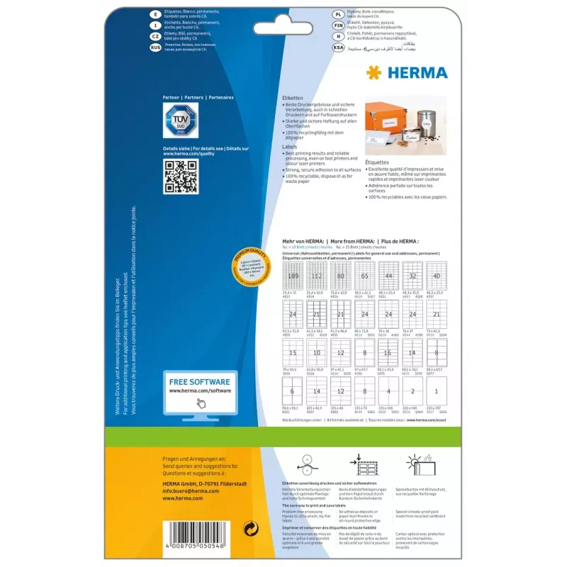 Pašlīmējoša printera uzlīme HERMA Labels Premium A4 70x42,3 mm 525 gab.