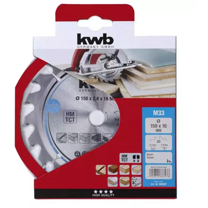 Apļveida zāģa asmens KWB 583357 15 cm cietkoksnei, saplāksnim, skujkokam