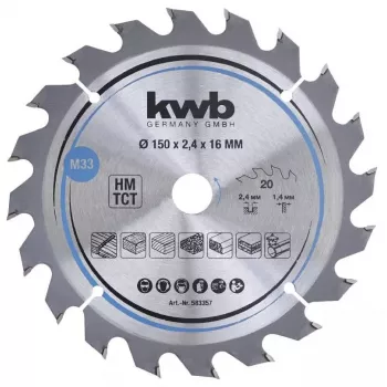 Apļveida zāģa asmens KWB 583357 15 cm cietkoksnei, saplāksnim, skujkokam