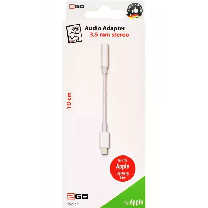 Audio kabelis 2GO 797140 0,1 m 3,5 mm Lightning balts