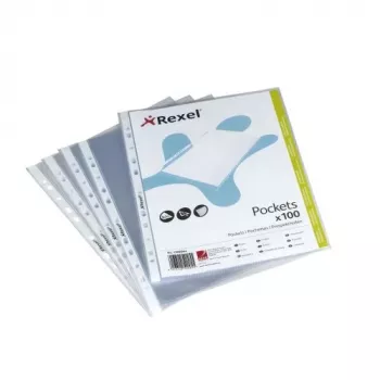 Rexel Premium A4 augšpusē atveramas kabatas, caurspīdīgas (100), Juridiskais formāts, Caurspīdīgs, Polipropilēns (PP), Portreta orientācija, 0,08 mm, 255 mm