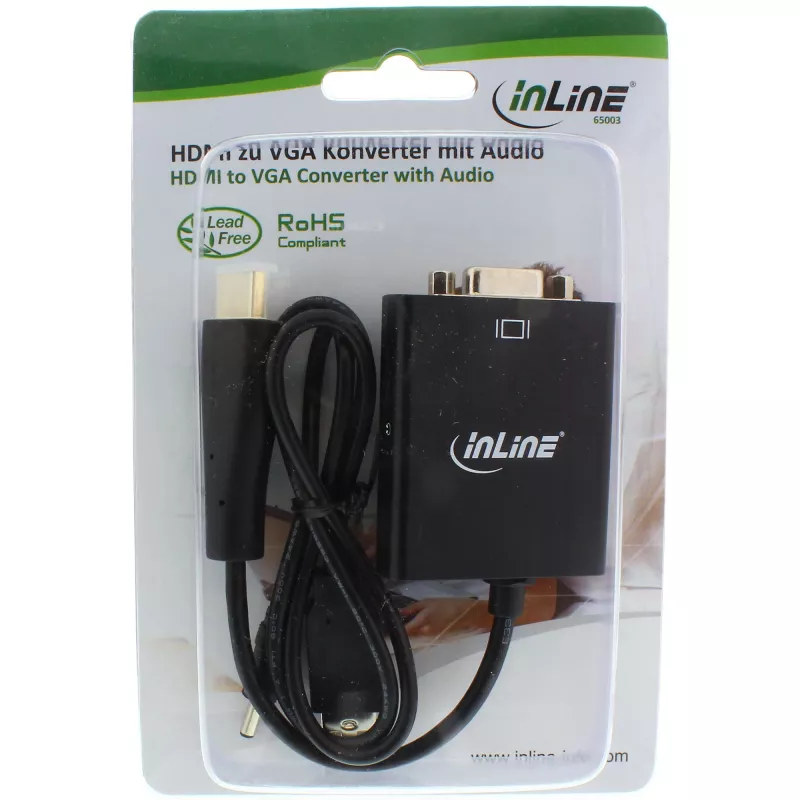 InLine pārveidotājs HDMI uz VGA ar audio ieeju, HDMI izeja, VGA un stereo audio
