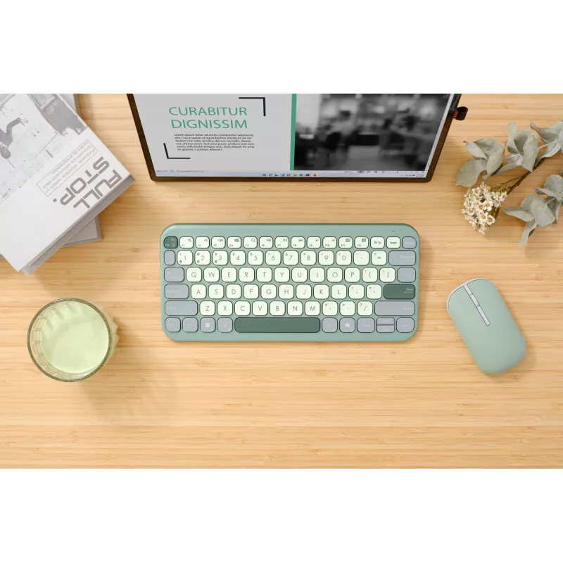 Bezvadu Bluetooth 75% ASUS Marshmallow KW100 tastatūra — QWERTZ izkārtojums, šķērveida taustiņi, zaļa, mājām