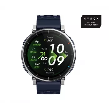 Viedpulkstenis Amazfit W2558GL2N — 1,32 collu (3,35 cm) AMOLED 466×466 px, GPS, 365 mAh, silikona siksniņa (zila)