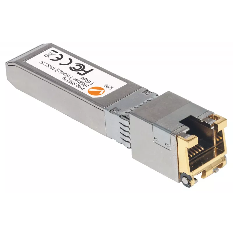 Intellinet raiduztvērēja modulis, 10 Gigabit Copper SFP+, 10GBase-T (RJ45) pieslēgvieta, 30m, līdz 10 Gbps datu pārraides ātrums ar Cat6a kabeļiem, Ethernet, šķiedra, MSA saderīgs, līdzvērtīgs Cisco MA-SFP-10G-T, trīs gadu garantija