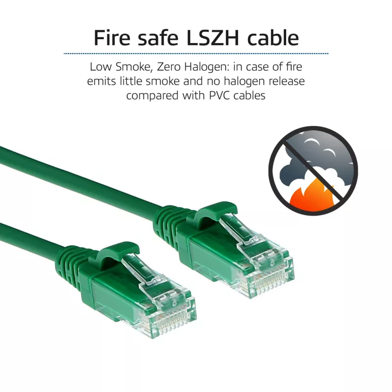ACT zaļa 0,5 m LSZH U/UTP CAT6 datu centra plānais patch vads ar aizsargātiem RJ45 savienotājiem