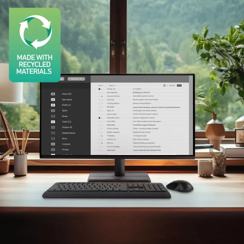 ACT bezvadu tastatūras un peles komplekts (Qwerty), klusa klikšķināšana, videi draudzīgs, izgatavots no pārstrādātiem materiāliem