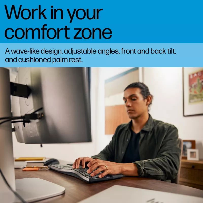 HP 680 Comfort Dual-Mode tastatūra, pilnizmēra (100%), bezvadu, RF bezvadu + Bluetooth, QWERTY, melna
