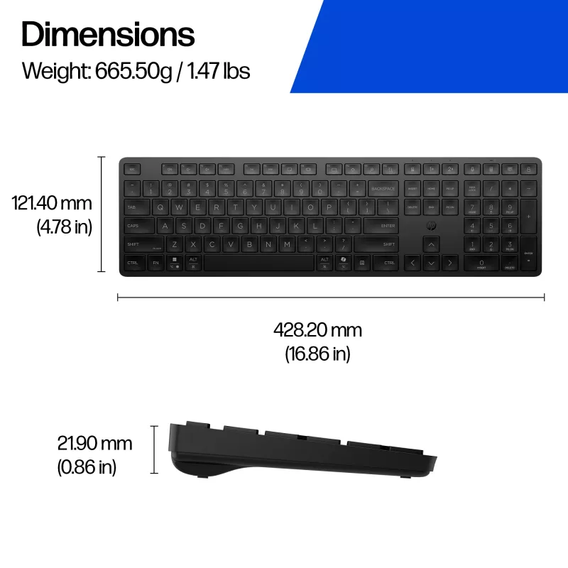 HP 490K Multi-Device Dual-Mode tastatūra, pilna izmēra (100%), bezvadu, USB + Bluetooth, QWERTY, melna