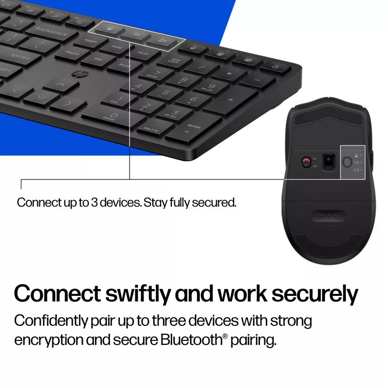 Tastatūras un peles komplekts KINGSTON 490C — pilna izmēra bezvadu (RF + Bluetooth), melns, ietver peli