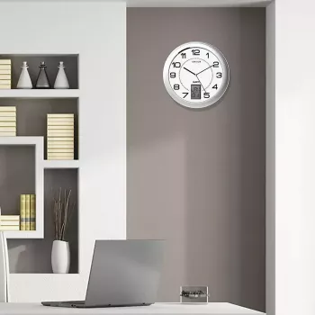 Sienas/galda pulkstenis Unilux 100340853 — kvarca, apaļš, metāliski sudrabots, Ø 31 cm, baterijas AA/AAA