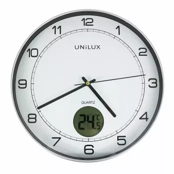 Sienas/galda pulkstenis Unilux 400094592 — Kvarca, apaļš metāliski sudraba, Ø 30 cm, Baterija AA/AAA