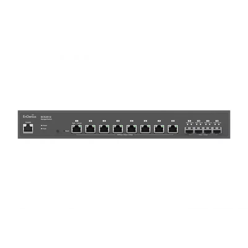 EnGenius Cloud pārvaldāms slēdzis 8 porti 2.5GbE 4xSFP+ L2+ 13i, pārvaldāms, L2+, 2.5G Ethernet (100/1000/2500), pilna dupleksa, statņu montāža