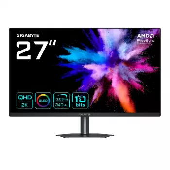 GIGABYTE GO27Q24 27” OLED 2K QHD spēļu monitors - 2560 x 1440, 240Hz, 0.03ms, 400 cd/m², FreeSync Premium Pro, HDMI 2.0, Displayport 1.4