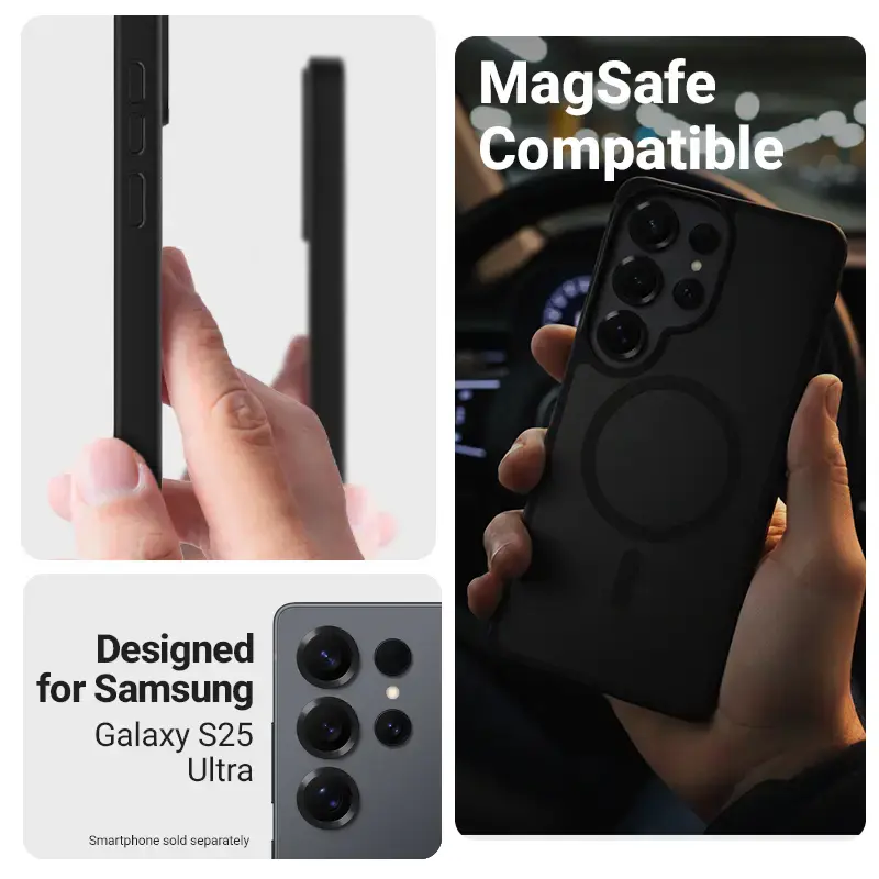 Aizsargapvalks Crong Hybrid Matte Magnetic Samsung Galaxy S25 Ultra — TPU+PC, melns