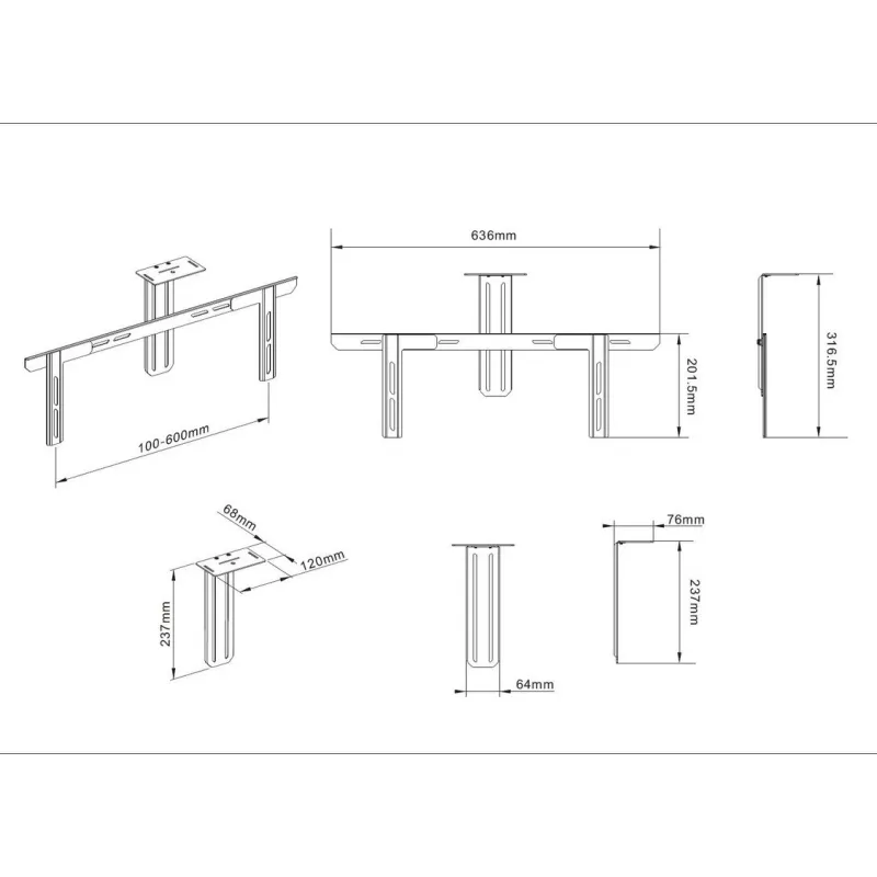 Plaukts Multibrackets M Universal Camera Holder 55 collas-110 collas melns tērauds