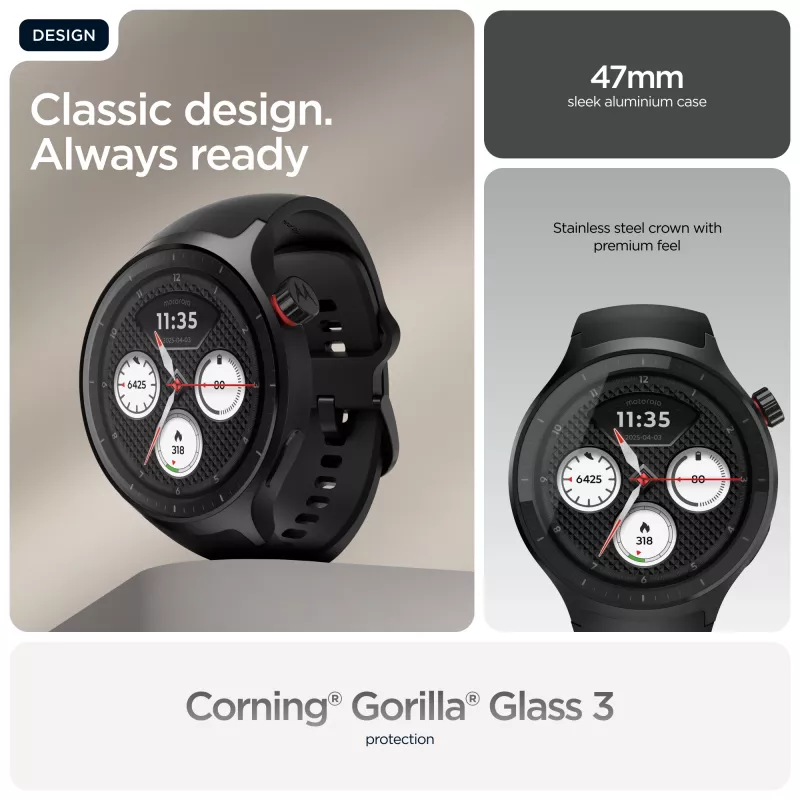 Motorola Moto Watch 3,63 cm (1,43 collas) OLED 47 mm digitāls skārienjūtīgs Melns GPS (satelīta)