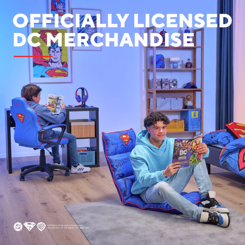 Spēļu krēsls TRUST GXT 703SM REVVO Kids Superman Blue – bērnu spēļu krēsls, ergonomiska konstrukcija, regulējamas funkcijas