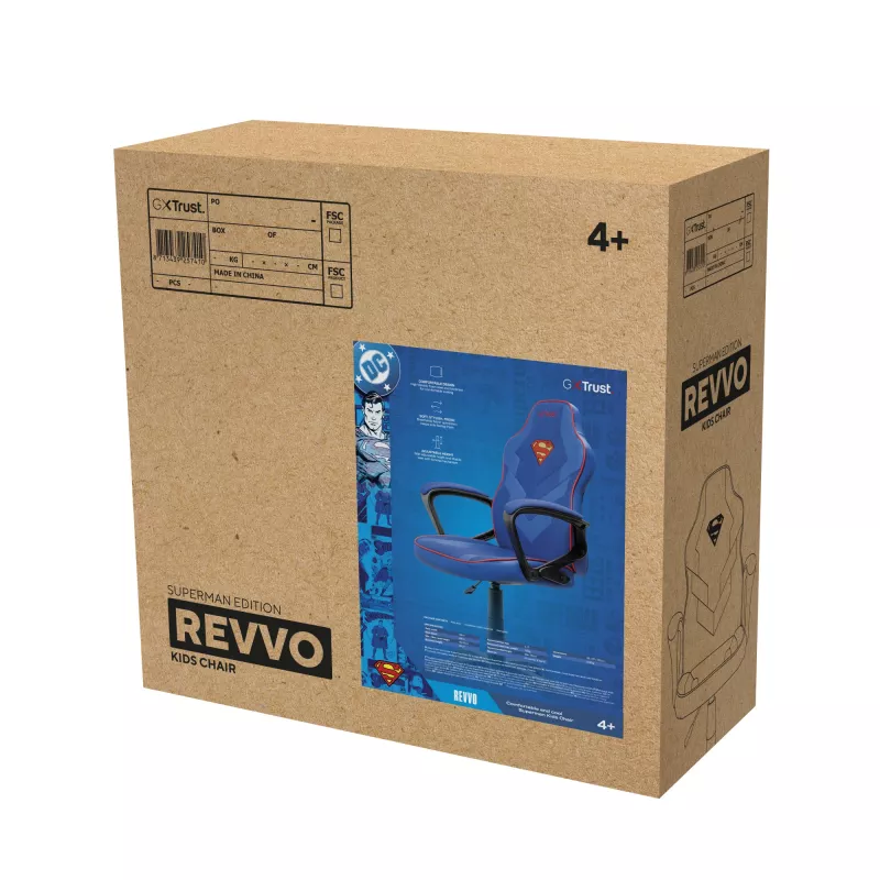 Spēļu krēsls TRUST GXT 703SM REVVO Kids Superman Blue – bērnu spēļu krēsls, ergonomiska konstrukcija, regulējamas funkcijas