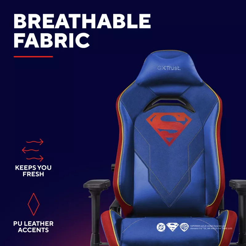 Spēļu krēsls TRUST RUYA PRO GXT721SM Superman — ergonomisks dizains, regulējams augstums