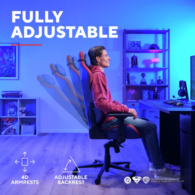 Spēļu krēsls TRUST RUYA PRO GXT721SM Superman — ergonomisks dizains, regulējams augstums