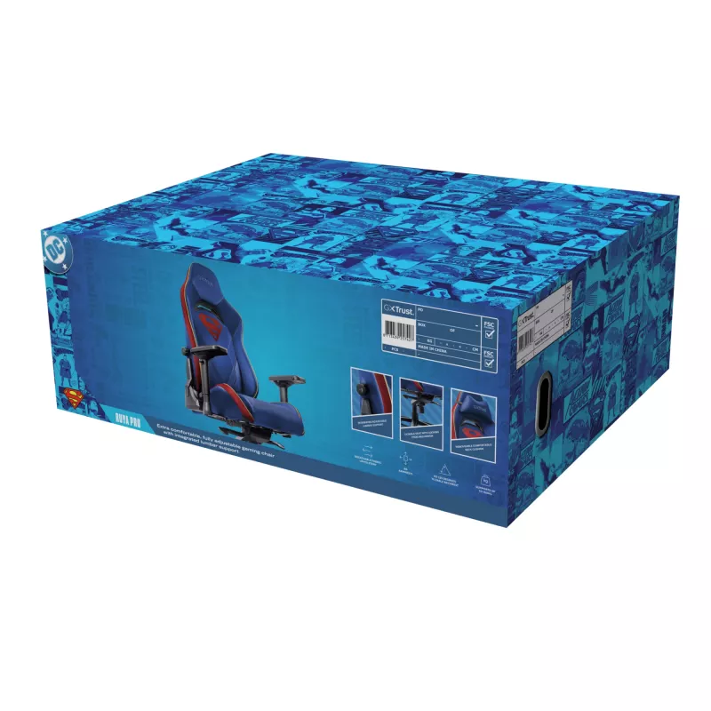 Spēļu krēsls TRUST RUYA PRO GXT721SM Superman — ergonomisks dizains, regulējams augstums