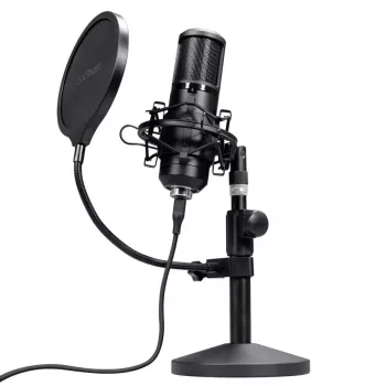 Studijas mikrofons TRUST GXT 269 Emita II — vadu USB, metāla korpuss, galda stiprinājums, melns (42×162×42 mm)