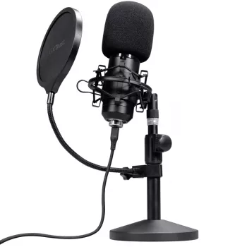 Studijas mikrofons TRUST GXT 269 Emita II — vadu USB, metāla korpuss, galda stiprinājums, melns (42×162×42 mm)
