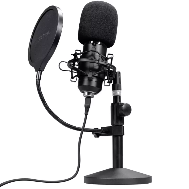 Studijas mikrofons TRUST GXT 269 Emita II — vadu USB, metāla korpuss, galda stiprinājums, melns (42×162×42 mm)