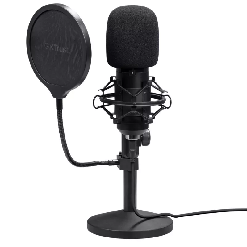 Studijas mikrofons TRUST GXT 269 Emita II — vadu USB, metāla korpuss, galda stiprinājums, melns (42×162×42 mm)