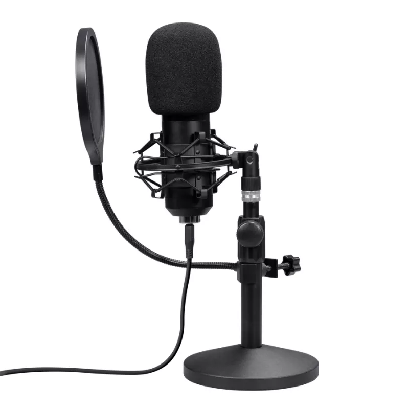 Studijas mikrofons TRUST GXT 269 Emita II — vadu USB, metāla korpuss, galda stiprinājums, melns (42×162×42 mm)