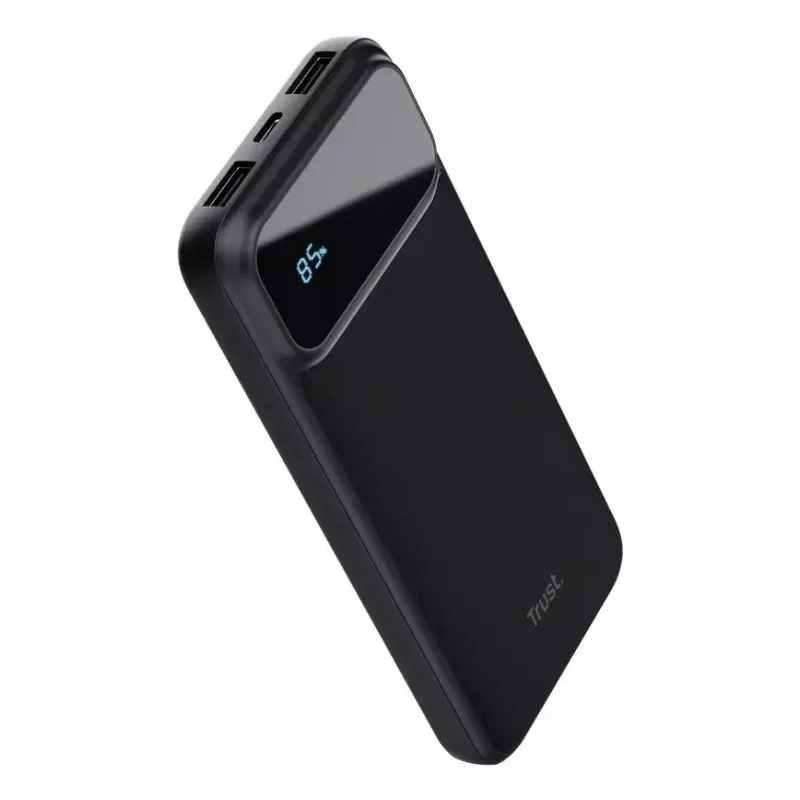 Ārējais akumulators TRUST 25882 — Pārnēsājams Li‑Ion 10000 mAh, PD 3.0/PPS/QC3.0, 2×USB‑A + 1×USB‑C, 20W, Melns