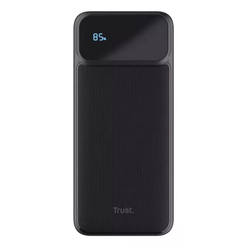 Ārējais akumulators TRUST 25883 — 20000 mAh Li‑Ion, PD & Quick Charge 3.0, 2×USB‑A + 1×USB‑C, 20 W, melns