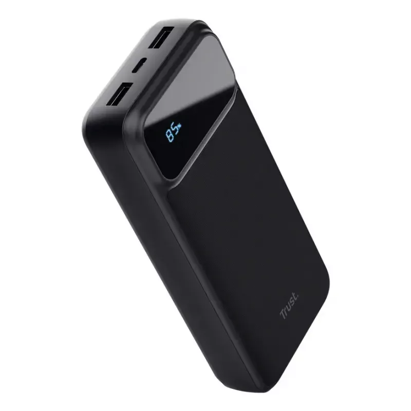 Ārējais akumulators TRUST 25883 — 20000 mAh Li‑Ion, PD & Quick Charge 3.0, 2×USB‑A + 1×USB‑C, 20 W, melns